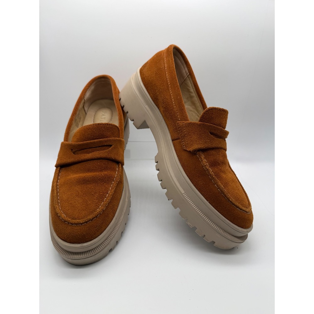 Portland Leather Goods Patina Loafers Women 9 Fawn Good Chunky Suede Lug Sole